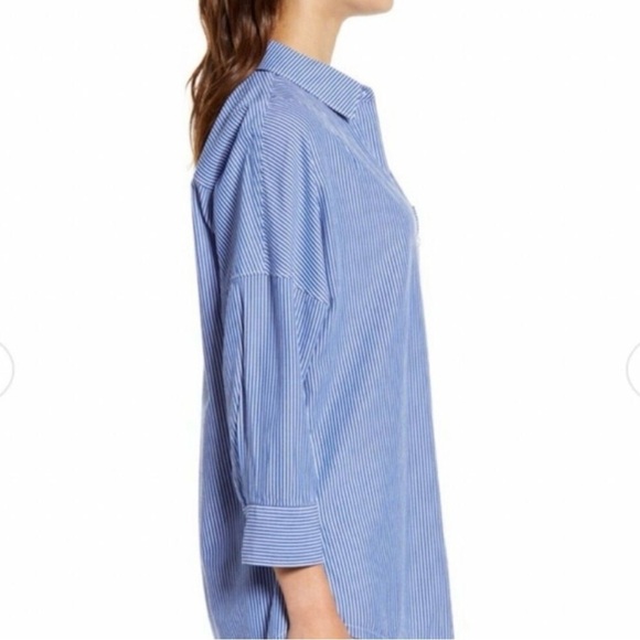 Tommy Bahama Women's Breezy Bliss Stripe Button Down Shirt Size Large Blue White - Picture 2 of 11